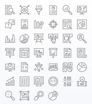 Data Analysis High Resolution Icon Pack with 40 Thin Line Pixel Optimized Elements vector