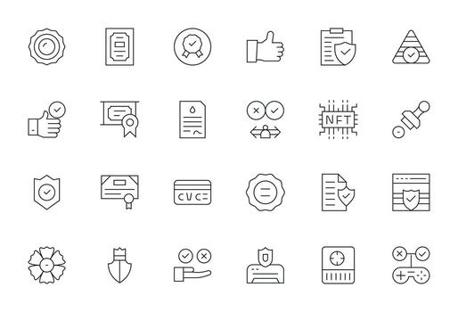 24 Delgado línea íconos desde validación en 64 x 64 cuadrícula equipado calidad vector