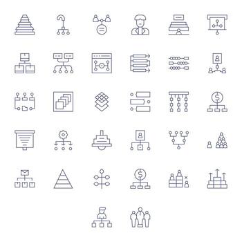 Hierarchy Icon Library with 32 Thin Line 128x128 Grid Fitted Designs vector
