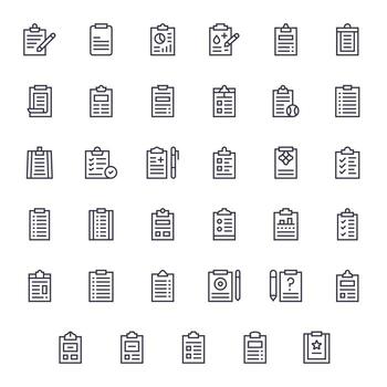 Clipboard Icon Toolkit featuring 35 Display Perfect 64x64 Regular Line elements vector