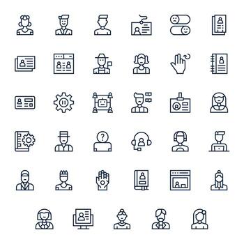 User Icon Library with 35 Regular Line High Resolution PIXEL Perfect Designs vector