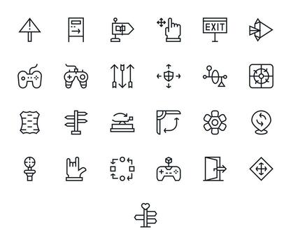 Directional High Resolution Icon Pack with 25 Regular Line Pixel Aligned Elements vector