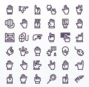 36 High Resolution Icons for Pointing in Grid Fitted Bold Line Format vector