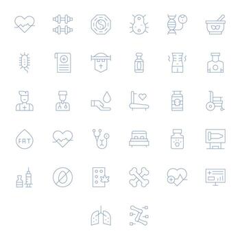 32 Icons for Health optimized in Detail Enhanced 128x128 Thin Line resolution vector