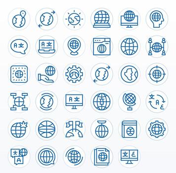 Internationalization Icon Library with 35 Regular Line 128x128 Pixel Optimized Designs vector
