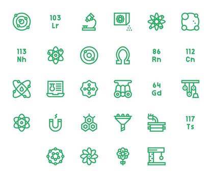 Physics Graphics Pack including 28 Bold Line 128x128 Pixel Optimized Icons vector
