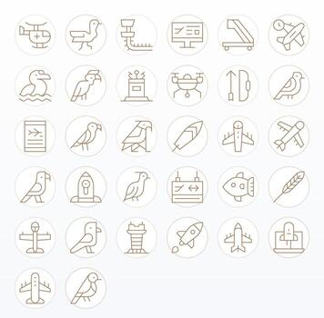 32 Thin Line Icons for Flight in crisp High Resolution Display Perfect resolution vector