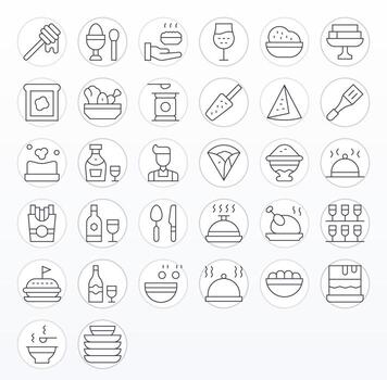 Serving Complete Package with 32 64x64 Thin Line Pixel Optimized Icons vector