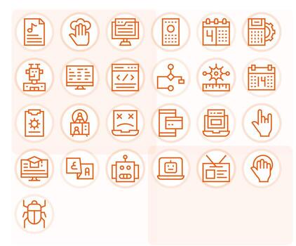 25 monitor Perfecto íconos temática alrededor programa en 128x128 regular línea formato vector