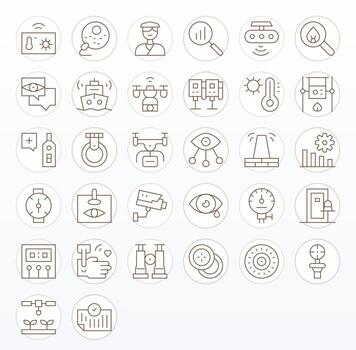 Monitoring 128x128 Icon Pack with 32 Thin Line Display Perfect Elements vector