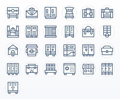 Locker Scalable Set featuring 25 Editable Regular Line 128x128 Icons vector