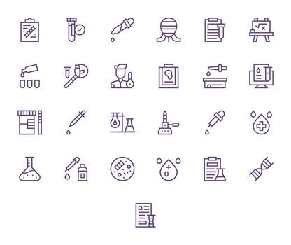25 íconos para prueba presentando retina Listo píxel optimizado regular línea gráficos vector