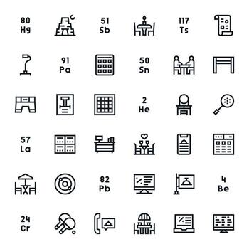Table Design Icons featuring 36 Pixel Optimized Bold Line Style vector
