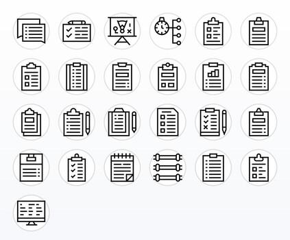 Task List Icon Collection with 25 128x128 Regular Line Designs vector