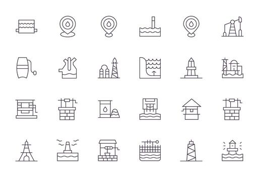 Well Premium Bundle with 24 High Resolution Editable Thin Line Icons vector