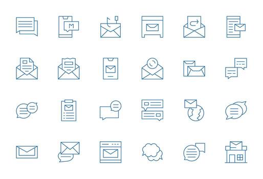 correo electrónico exhaustivo haz con 24 cuadrícula equipado Delgado línea alto resolución íconos vector