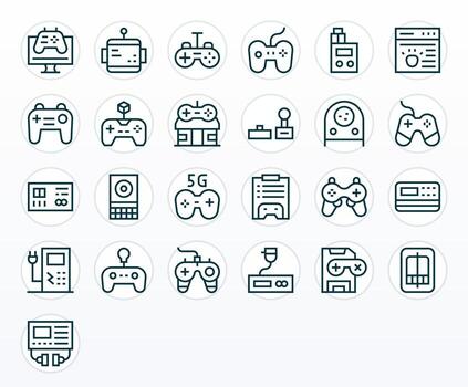 Console Design Icons featuring 25 Detail Enhanced Regular Line Style vector