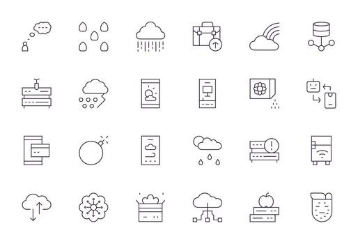 24 Delgado línea íconos para nube en crujiente 256x256 píxel Perfecto resolución vector