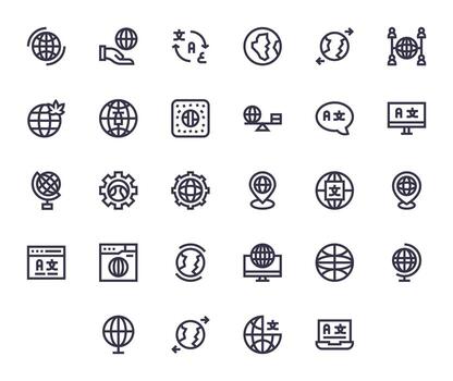 internacionalización icono conjunto con 28 negrita línea 128x128 editable gráficos vector