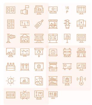 Display Icon Set with 40 Thin Line Retina Ready Pixel Optimized Graphics vector