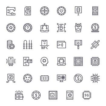 Chip Icon Set with 35 Regular Line 64x64 Pixel Optimized Graphics vector