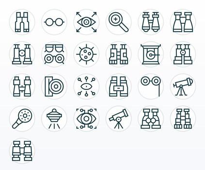 Optical Professional Set with 25 Regular Line Pixel Optimized 128x128 Icons vector