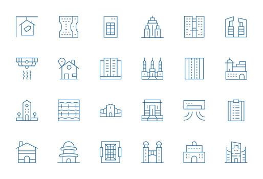 Residential Icon Set with 24 Thin Line 64x64 Pixel Optimized Graphics vector