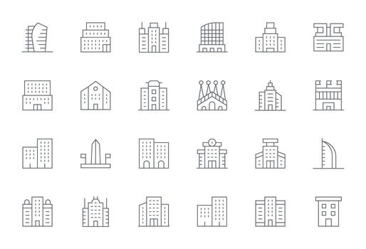 Thin Line PIXEL Perfect Icons from Modern Architecture Set with 24 High Resolution Icons vector