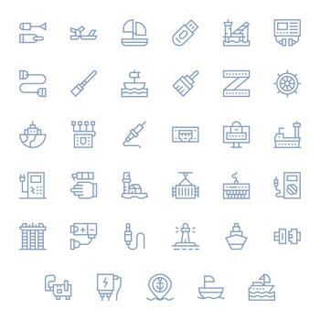 35 Regular Line Pixel Aligned Icons for Port Graphics vector