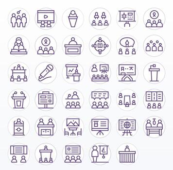 Seminar Exclusive Set featuring 35 Regular Line Pixel Optimized High Resolution Icons vector