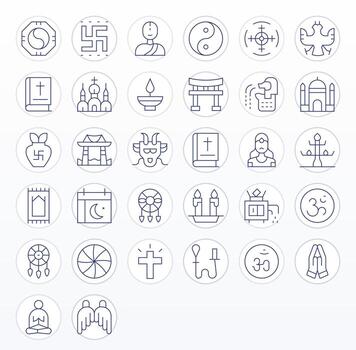 32 Icons for Spiritual featuring High Resolution Pixel Aligned Thin Line Graphics vector
