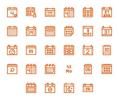 28 Retina Ready Icons for Month in Pixel Optimized Bold Line Format vector