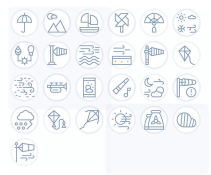Wind Scalable Set featuring 25 PIXEL Perfect Regular Line High Resolution Icons vector