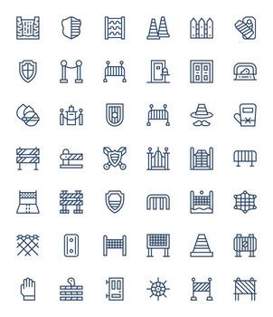 Barrier Pixel Aligned Set with 42 256x256 Regular Line Icons vector