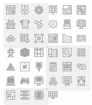 40 Icons for Grid optimized in Detail Enhanced Retina Ready Thin Line resolution vector