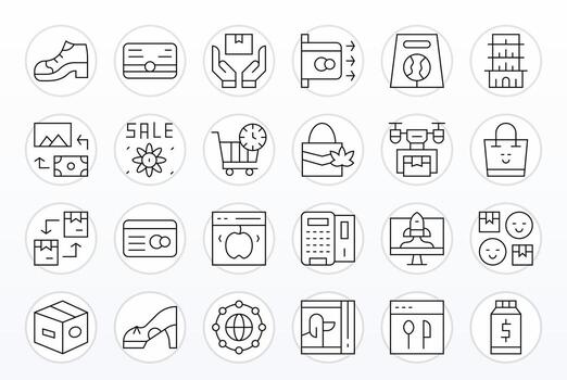 24 íconos para comercio electrónico presentando 256x256 píxel Perfecto Delgado línea gráficos vector