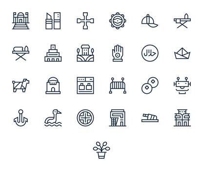25 128x128 Icons for Flat in Grid Fitted Regular Line Format vector
