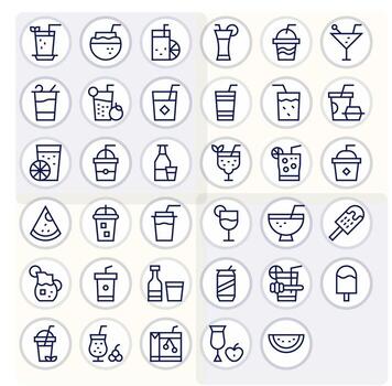 35 64x64 Regular Line Icons optimized for Refreshment PIXEL Perfect display vector
