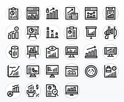 28 64x64 Icons for Bar Chart in Pixel Aligned Bold Line Format vector