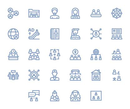 28 High Resolution Bold Line Icons for People with Pixel Optimized precision vector