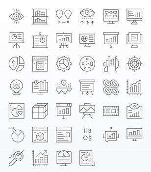 40 Icons inspired by Data Visualization in Pixel Optimized Retina Ready Thin Line quality vector