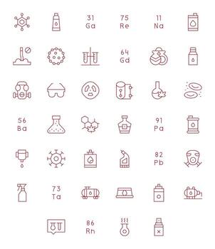 Chemical Complete Package with 40 High Resolution Thin Line Pixel Aligned Icons vector