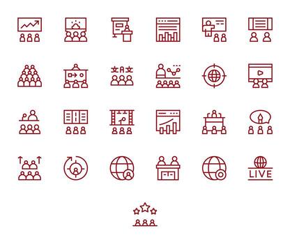 Audience Grid Fitted Set with 25 Retina Ready Regular Line Icons vector