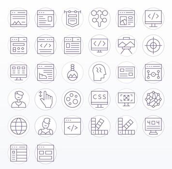 Web Design Graphics Pack including 32 Thin Line High Resolution Pixel Aligned Icons vector