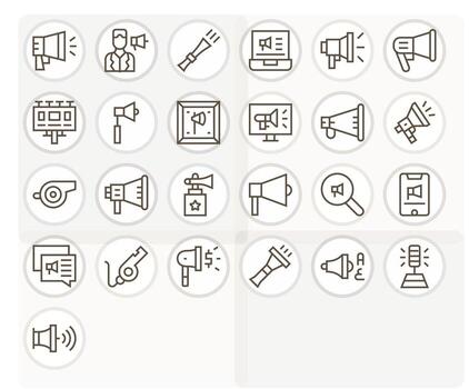 Megaphone Exclusive Set featuring 25 Regular Line Grid Fitted High Resolution Icons vector