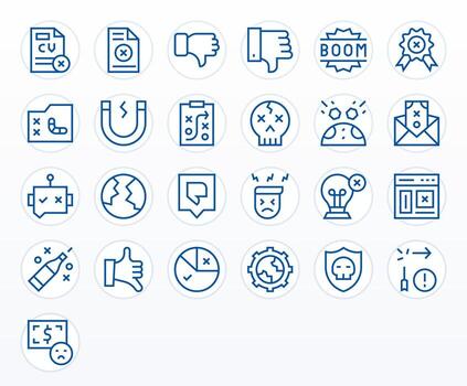Failure Visual Pack containing 25 Regular Line PIXEL Perfect Icons vector