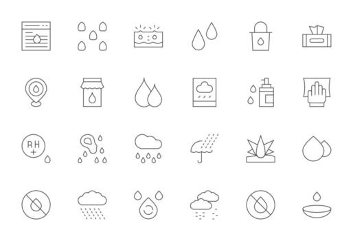24 Icons for Moisture featuring 128x128 Display Perfect Thin Line Graphics vector