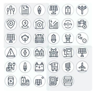 35 256x256 Regular Line Icons optimized for Electricity PIXEL Perfect display vector