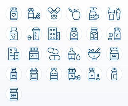 25 Icons for Supplement featuring 128x128 Display Perfect Regular Line Graphics vector