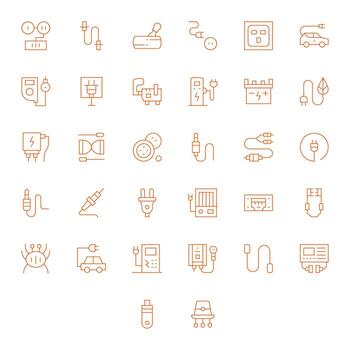 Plug High Resolution Icon Pack with 32 Thin Line Grid Fitted Elements vector